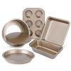 5Pcs Nonstick Bakeware Set Baking Tray Ovenware Sheet Kit W/ 6-Cup Muffin Pan Square Pan Loaf Pan Pizza Pan Live Bottom Round Cake Pan