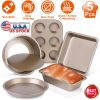 5Pcs Nonstick Bakeware Set Baking Tray Ovenware Sheet Kit W/ 6-Cup Muffin Pan Square Pan Loaf Pan Pizza Pan Live Bottom Round Cake Pan