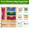 6 In 1 Plastic Wrap And Foil Organizer For Gallon Quart Sandwich Snack Ziplock Bag Bamboo Dispenser With Cutter Kitchen Drawer Storage