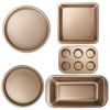 5Pcs Nonstick Bakeware Set Baking Tray Ovenware Sheet Kit W/ 6-Cup Muffin Pan Square Pan Loaf Pan Pizza Pan Live Bottom Round Cake Pan