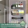 3 Pack Strong Magnetic Spice Rack With 8 Hooks Fridge Oven Microwave Magnetic Storage Shelves Seasoning Holder Organizer For Jars Seasoning Tins Utens
