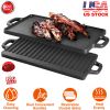 1Pack 16.54In Cast Iron Griddle Plate Reversible Grill Pan Double Sided Used W/ Handles For Gas Stove Ceramic Oven Campfire