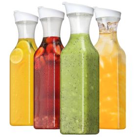 4 Pack 50Oz Water Carafes With Flip Top Lids Square Juice Containers For Fridge Plastic Clear Pitchers For Water Iced Tea Juice Lemonade Milk Cold Bre
