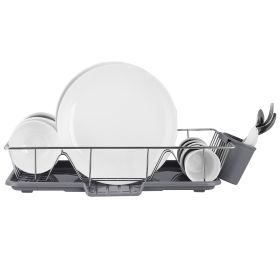 3Pcs Dish Drainer Drying Rack Set Kitchen Dish Rack Countertop Storage Rack W/ Plastic Cutlery Holder Drain Board