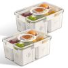 2Pack Airtight Fruit Storage Containers 4-Compartment Food Storage Containers Fruit Vegetable Organizers With 8 Removable Colanders For Fridge Picnic