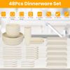 48Pcs Wheat Dinnerware Set Reusable Plastic Dinnerware Set Service For 6 Unbreakable Kitchen Cups Plates And Bowls Sets Dishwasher Microwave Freezer S