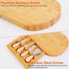 Oval Bamboo Cheese Board Knife Set Wooden Cheese Serving Platter Tray With 4 Stainless Steel Knives Pull-Out Storage Drawer For Wedding Birthdays