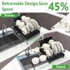 Retractable Dish Drying Rack Extra Large Dish Rack With Drainboard Utensil Holder For Countertop Over Sink Rustproof Expandable