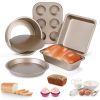 5Pcs Nonstick Bakeware Set Baking Tray Ovenware Sheet Kit W/ 6-Cup Muffin Pan Square Pan Loaf Pan Pizza Pan Live Bottom Round Cake Pan