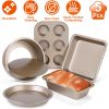 5Pcs Nonstick Bakeware Set Baking Tray Ovenware Sheet Kit W/ 6-Cup Muffin Pan Square Pan Loaf Pan Pizza Pan Live Bottom Round Cake Pan
