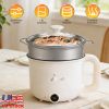 Electric Hot Pot With Steamer 1.8L Mini Portable Hot Pot With 300W 600W Dual Power For Egg Fried Rice Ramen Oatmeal Soup Overheat Protection For Colle