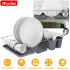 3Pcs Dish Drainer Drying Rack Set Kitchen Dish Rack Countertop Storage Rack W/ Plastic Cutlery Holder Drain Board