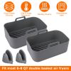 Reusable Air Fryer Silicone Pot Rectangle Replacement Of Parchment Liners 2 Basket Pans With 1 Pair Of Mittens For 6-8 Quart Oven Air Fryer