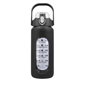 64Oz Glass Water Bottle Sports Water Bottle Motivational Water Bottle Water Intake Tracker Bottle With Straw Time Marker Silicone Sleeve Handle For Gy