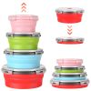 4Pcs Collapsible Bowls With Lids, Silicone Folding Food Storage Containers, Space Saving Camping Bowls, Microwave & Freezer & Dishwasher Safe Meal Pre