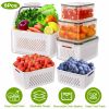 5Pcs Fruit Vegetable Containers With Removable Drain Basket Leakproof Lid Stackable Food Storage Organizer For Fridge Dishwasher Safe