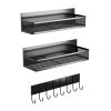 3 Pack Strong Magnetic Spice Rack With 8 Hooks Fridge Oven Microwave Magnetic Storage Shelves Seasoning Holder Organizer For Jars Seasoning Tins Utens