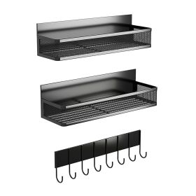 3 Pack Strong Magnetic Spice Rack With 8 Hooks Fridge Oven Microwave Magnetic Storage Shelves Seasoning Holder Organizer For Jars Seasoning Tins Utens