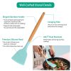 11Pcs Silicone Cooking Utensil Set Heat Resist Wooden Handle Silicone Spatula Turner Ladle Spaghetti Server Tongs Spoon Egg Whish Kitchenware Set W/ H