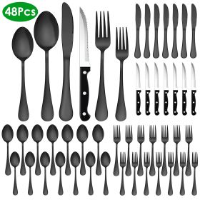 48-Piece Silverware Set Stainless Steel Flatware Cutlery Set Tableware Eating Utensils For 8 With Knife Fork Spoon Dishwasher Safe For Home Kitchen Re
