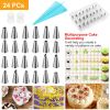24Pcs Cake Decorating Supplies Kit Stainless Steel Diy Baking Supplies Icing Tips With Pastry Bags & Disposable Coupler & Storage Case