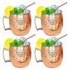 4Pcs Moscow Mule Mugs 18Oz Copper Plating Cocktail Cup Set With Straws Stainless Steel Lining Hammered Cups For Wine Beer Cocktail Cold Drinks