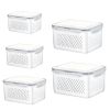 5Pcs Fruit Vegetable Containers With Removable Drain Basket Leakproof Lid Stackable Food Storage Organizer For Fridge Dishwasher Safe