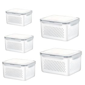 5Pcs Fruit Vegetable Containers With Removable Drain Basket Leakproof Lid Stackable Food Storage Organizer For Fridge Dishwasher Safe