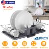3Pcs Dish Drainer Drying Rack Set Kitchen Dish Rack Countertop Storage Rack W/ Plastic Cutlery Holder Drain Board