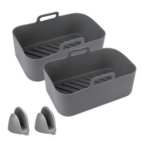 Reusable Air Fryer Silicone Pot Rectangle Replacement Of Parchment Liners 2 Basket Pans With 1 Pair Of Mittens For 6-8 Quart Oven Air Fryer