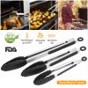 3Pcs Kitchen Tongs Stainless Steel Locking Food Tongs With Silicon Tips Bpa Free Non-Stick Bbq Cooking Grilling Locking Food Tongs High Heat Resistant