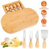 Oval Bamboo Cheese Board Knife Set Wooden Cheese Serving Platter Tray With 4 Stainless Steel Knives Pull-Out Storage Drawer For Wedding Birthdays