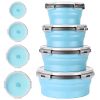 4Pcs Collapsible Bowls With Lids, Silicone Folding Food Storage Containers, Space Saving Camping Bowls, Microwave & Freezer & Dishwasher Safe Meal Pre