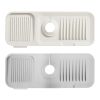 Faucet Splash Mat 14.56X5.51In Silicone Sink Drying Mat Water Drip Catching Tray Water Drainage Pad Sponge Soap Holder For Kitchen Bathroom Sink Fauce
