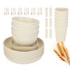 48Pcs Wheat Dinnerware Set Reusable Plastic Dinnerware Set Service For 6 Unbreakable Kitchen Cups Plates And Bowls Sets Dishwasher Microwave Freezer S
