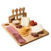 Bamboo Cheese Board Charcuterie Cheese Platter Board Serving Tray With Cutlery Set For Wedding Birthdays Christmas