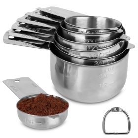 7Pcs Measuring Cups Stainless Steel Kitchen Measurement Tool For Cooking Baking Dry Spices Liquid Ingredients Easy To Read Markings