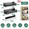 3 Pack Strong Magnetic Spice Rack With 8 Hooks Fridge Oven Microwave Magnetic Storage Shelves Seasoning Holder Organizer For Jars Seasoning Tins Utens
