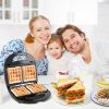 5 In 1 Electric Sandwich Maker Waffle Panini Press Grill Mini Donut Egg Roll With Removable Non-Stick Plates Cool Touch Handle For Breakfast Steak Toa