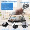 2 Tier Dish Drying Rack With Cup Holder Foldable Dish Drainer Shelf For Kitchen Countertop Rustproof Utensil Holder With Drainboard Black