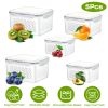 5Pcs Fruit Vegetable Containers With Removable Drain Basket Leakproof Lid Stackable Food Storage Organizer For Fridge Dishwasher Safe