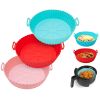 3Pcs Reusable Foldbale Air Fryer Silicone Pot 464°F Heat Resistant Round Replacement Of Parchment Liners 3 Food Grade Baking Basket Pans For 4+Quart A