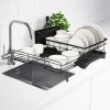 Retractable Dish Drying Rack Extra Large Dish Rack With Drainboard Utensil Holder For Countertop Over Sink Rustproof Expandable