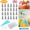 24Pcs Cake Decorating Supplies Kit Stainless Steel Diy Baking Supplies Icing Tips With Pastry Bags & Disposable Coupler & Storage Case