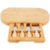 Oval Bamboo Cheese Board Knife Set Wooden Cheese Serving Platter Tray With 4 Stainless Steel Knives Pull-Out Storage Drawer For Wedding Birthdays