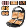 5 In 1 Electric Sandwich Maker Waffle Panini Press Grill Mini Donut Egg Roll With Removable Non-Stick Plates Cool Touch Handle For Breakfast Steak Toa