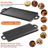 1Pack 16.54In Cast Iron Griddle Plate Reversible Grill Pan Double Sided Used W/ Handles For Gas Stove Ceramic Oven Campfire