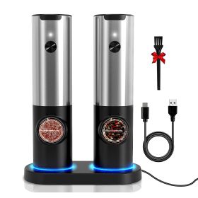Electric Salt And Pepper Grinder Rechargeable Charging Base Automatic Salt Mill Led Indicator Adjustable Coarseness One Hand Easy Operation