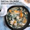 Pre-Seasoned Cast Iron Skillet Oven Safe Cookware Heat-Resistant Holder 12Inch Large Frying Pan Non-Stick Like Surface Cooking Frying Searing Baking