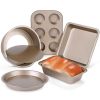 5Pcs Nonstick Bakeware Set Baking Tray Ovenware Sheet Kit W/ 6-Cup Muffin Pan Square Pan Loaf Pan Pizza Pan Live Bottom Round Cake Pan
